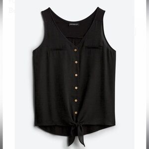 Black button down black button down tie front blouse size L Fortune + IVY